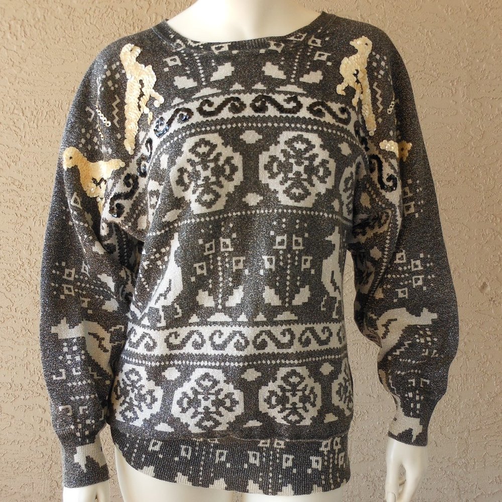 💕 VINTAGE Metallic Folk Art Design Size S/M